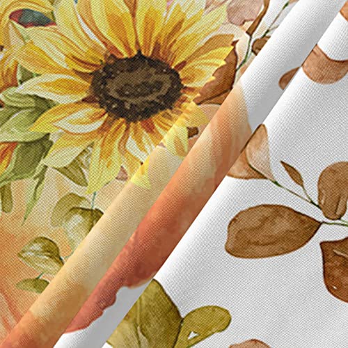 Warm Tour Fall Pumpkin Sunflower White Kitchen Table Cloth Waterproof Round Tablecloths,Thanksgiving Leaf Floral Frame Spillproof Tablecover For Dining Room/Outdoor Parties/Bbq/Banquet #TOP4