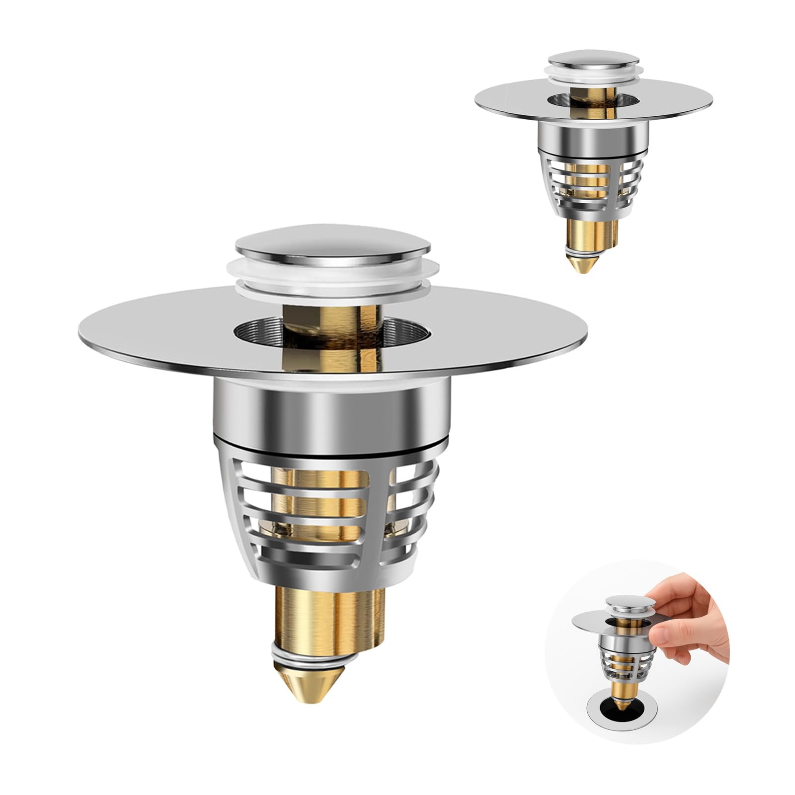Bouchon de vidange d'évier pop-up universel 33-42 mm en lot de 2 pour la salle de bain