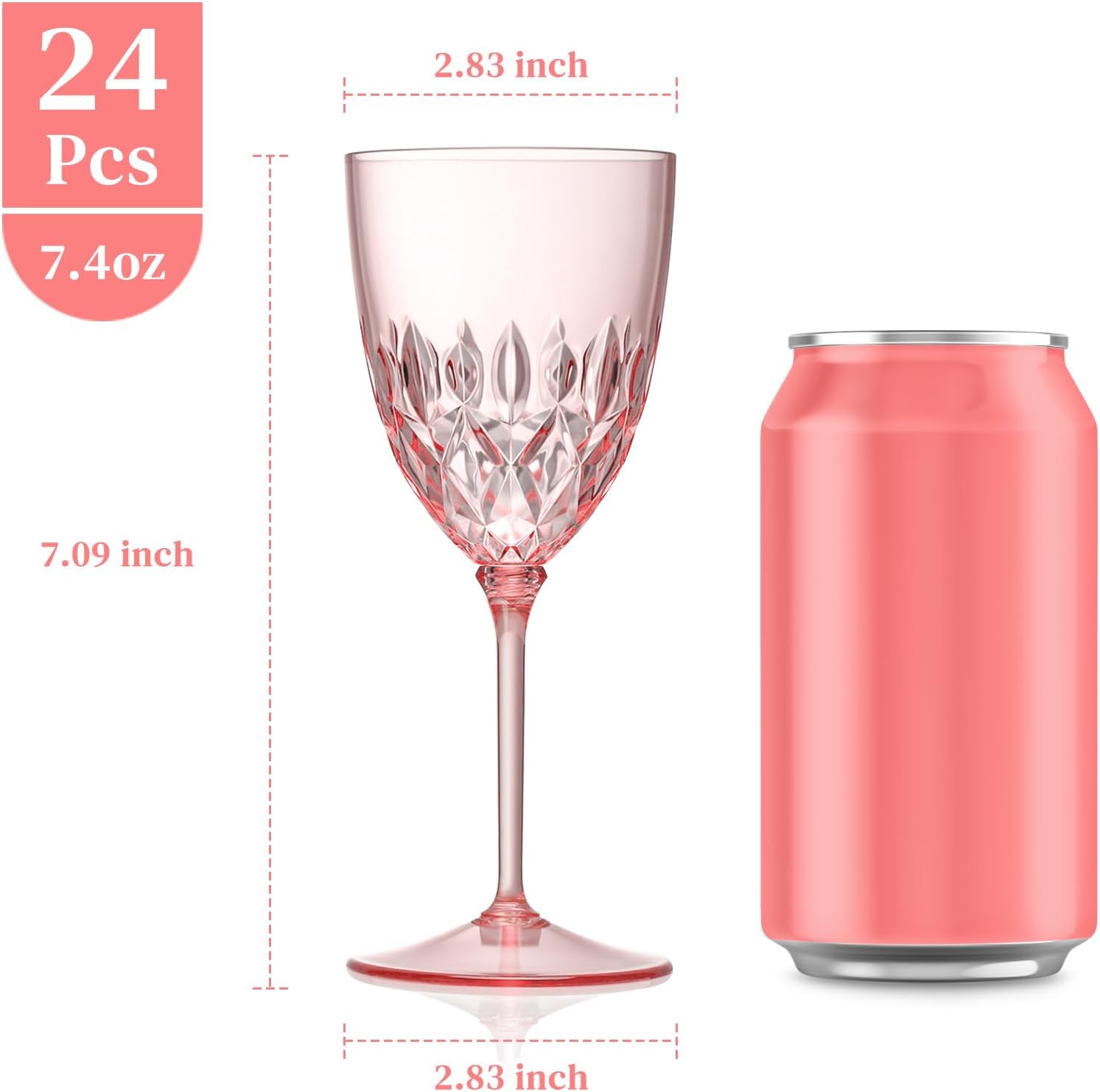 24 pcs Plastic Pink Wine Glasses Set 7.4oz Detachable Small Wine Goblet Champagne Flutes Unbreakable Vintage Diamond Stemware Mimosa Drinking Glassware for Wedding Christmas Event Party - Image 2
