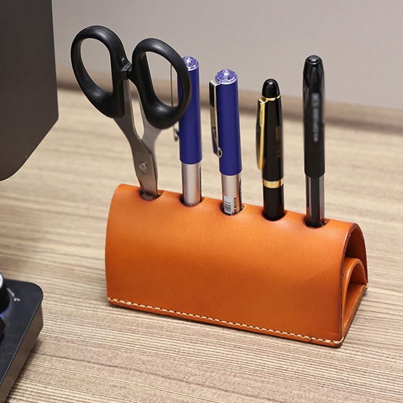 Plant tanned leather pen holder with multifunctional storage of vintage office image 4