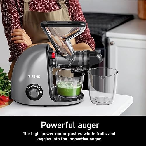 Miniatura 2 de SIFENE - Exprimidor de prensa en frío de doble boca, máquinas exprimidoras lenta para frutas, verduras, extractores de jugos, fácil de limpiar (gris)