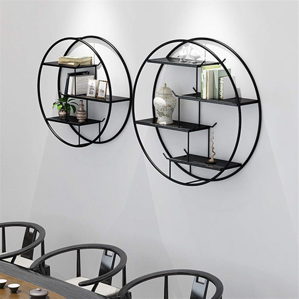 Amazon｜ウォールシェルフシンプルな円形シェルフ、ブラックメタル