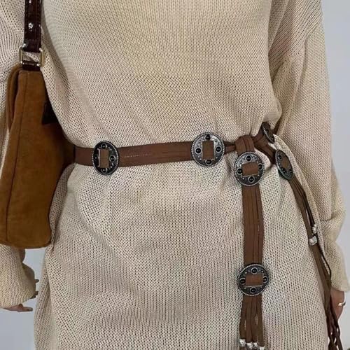 Punk Waistband Vintage Y2K Versatile Waist Strap Women's Bohemian Tie Rope Waist Belt(coffee)4