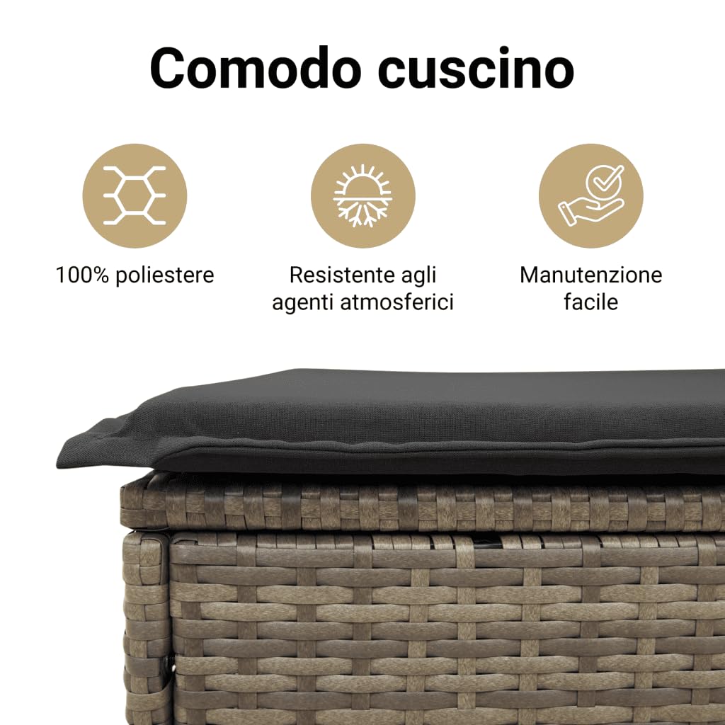 vidaXL Cassapanca con Cuscino Grigia 115x51x52 cm in Polyrattan