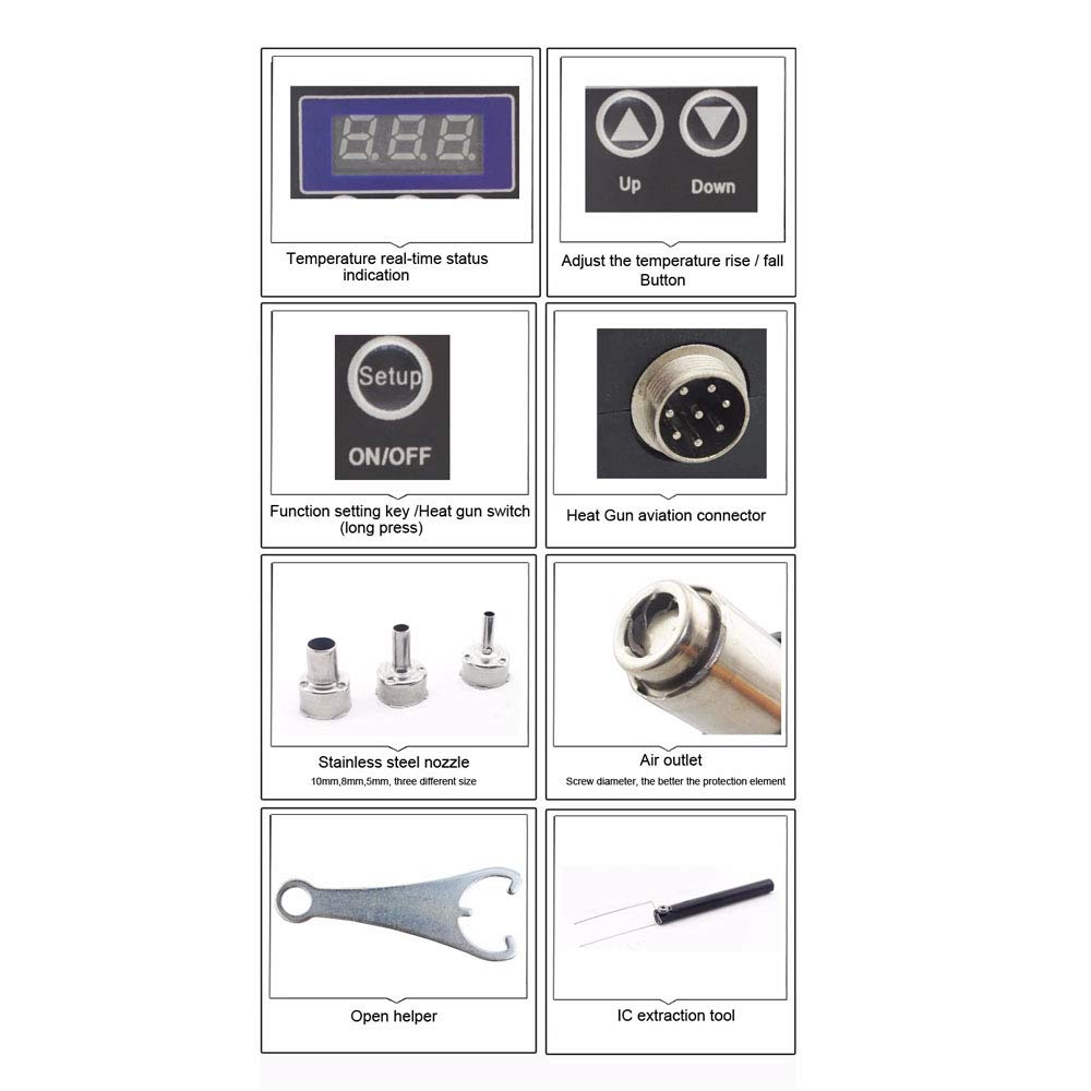 BST-8858 100-650W Mini pistola termica per saldatura ad aria calda senza piombo regolabile con temperatura - 220V