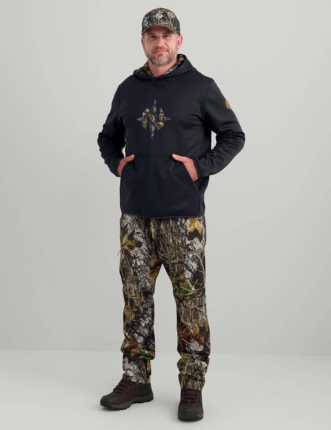 Nomad Men's Standard North Star, Comfortable Midweight Hunting Hoodie Logo for Everyday and Outdoor Lifestyle, Black/Mossy Oak New Breakup Camo