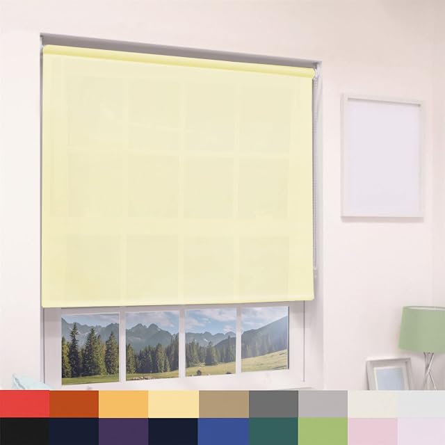 Straight Edge Dim-Out Roller Blind - Easy Fit Home Office - 60cm Width x 160cm Width Drop - Lemon