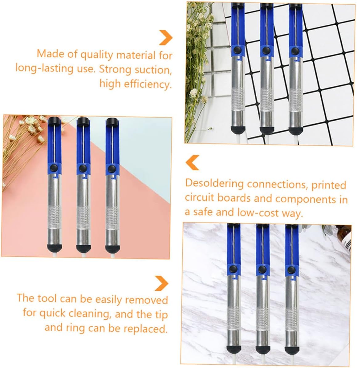 Uonlytech 4Pcs Manual Desoldering Pump Practical Solder Sucker Tool Strong Suction Easy One-handed Use for Solder Removal Repair Maintenance