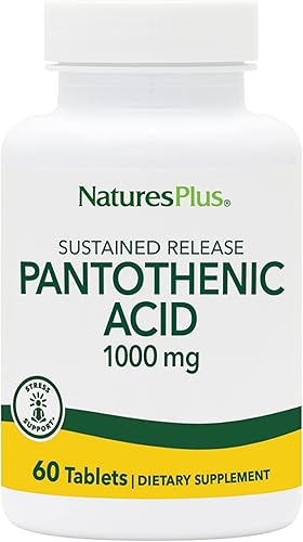 NaturesPlus Ácido pantoténico, liberación sostenida – 1000 mg, 60 tabletas – Suplemento de vitamina B5 de alta potencia – Vegetariano, sin gluten –