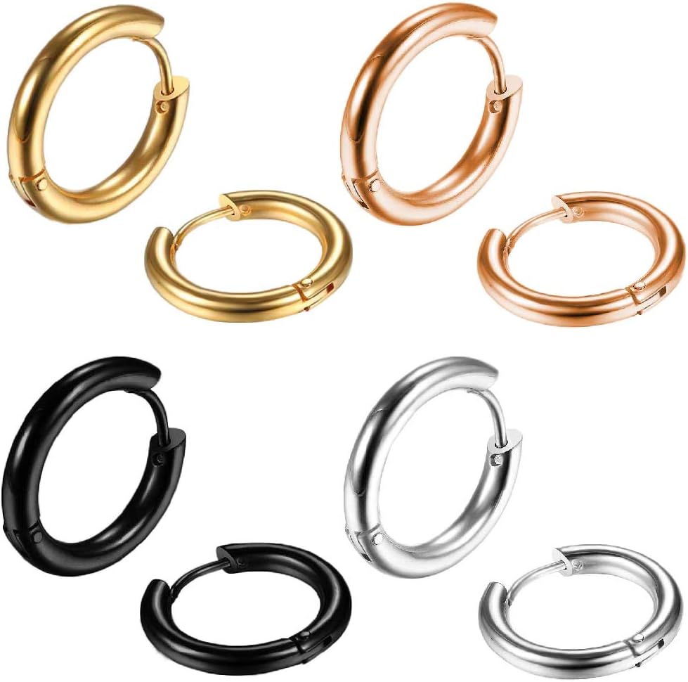3-4 Pairs Surgical Steel Earrings for Men Gold Small Cartilage Hoop Earrings for Women Hypoallergenic Piercing Huggie Earrings Sets 8-20MM