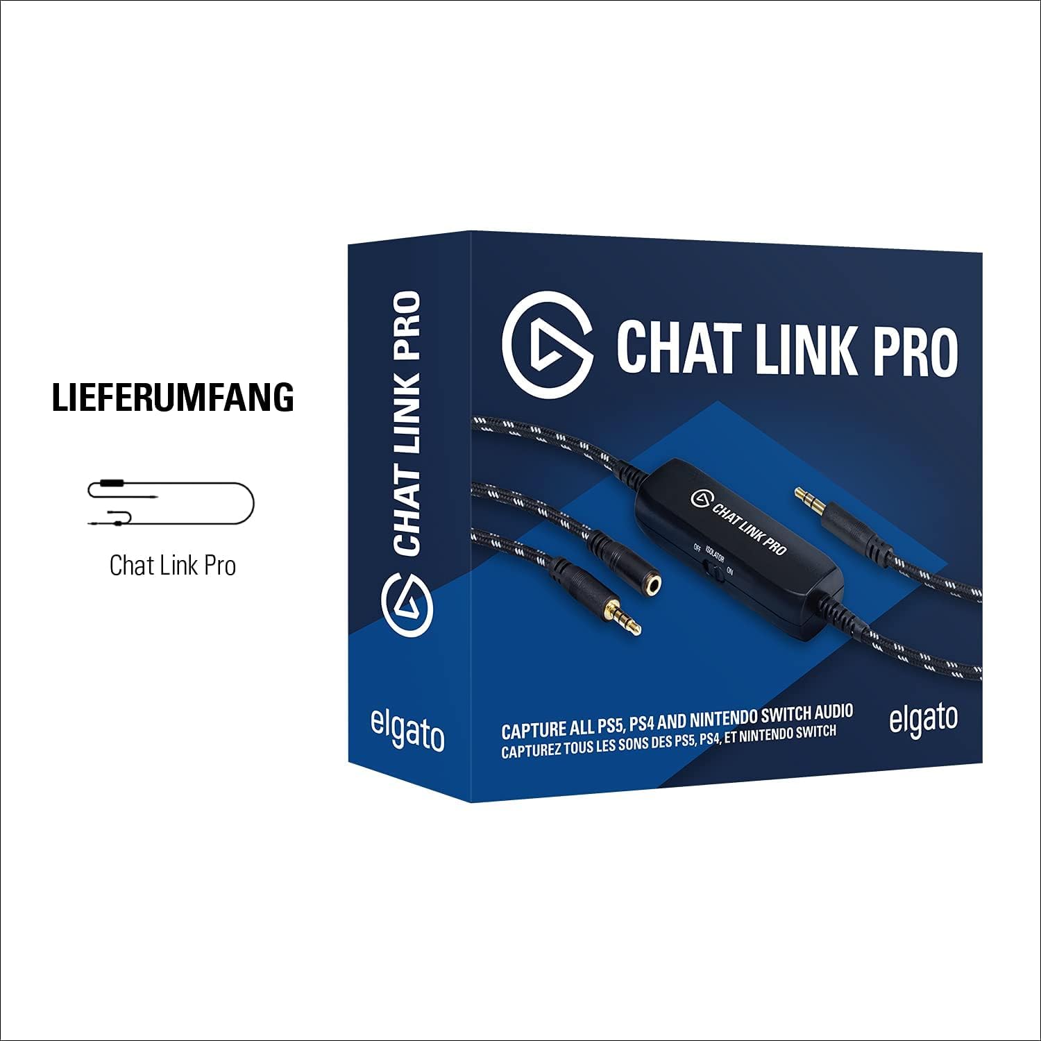 Elgato Chat Link Pro, Audio-Adapter für PS5, PS4, Switch | Erfasst Voice-Chat und Spielsound, extralanges Geflechtkabel, vergoldete Anschlüsse, Brummfilter