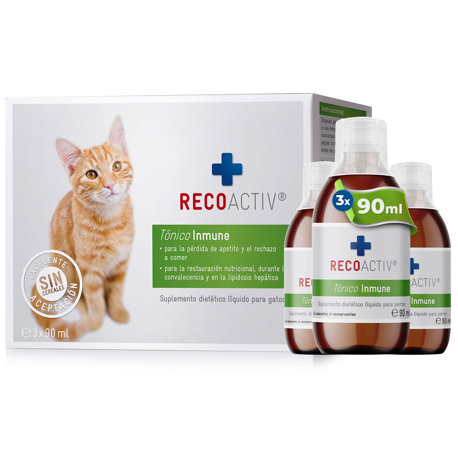 RECOACTIV Tónico Inmune para Gatos, 3 x 90 ml, suplemento dietético para el Refuerzo inmunológico y la prevención de los síntomas de deficiencia, un eficaz Estimulante dietético del apetito