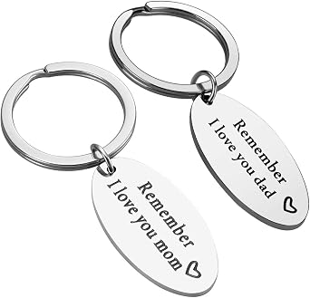 iWenSheng Parent Gifts from Daughter - Christmas Gifts for Parent, 2PCS Remember I Love You Mom Dad Keychain Set