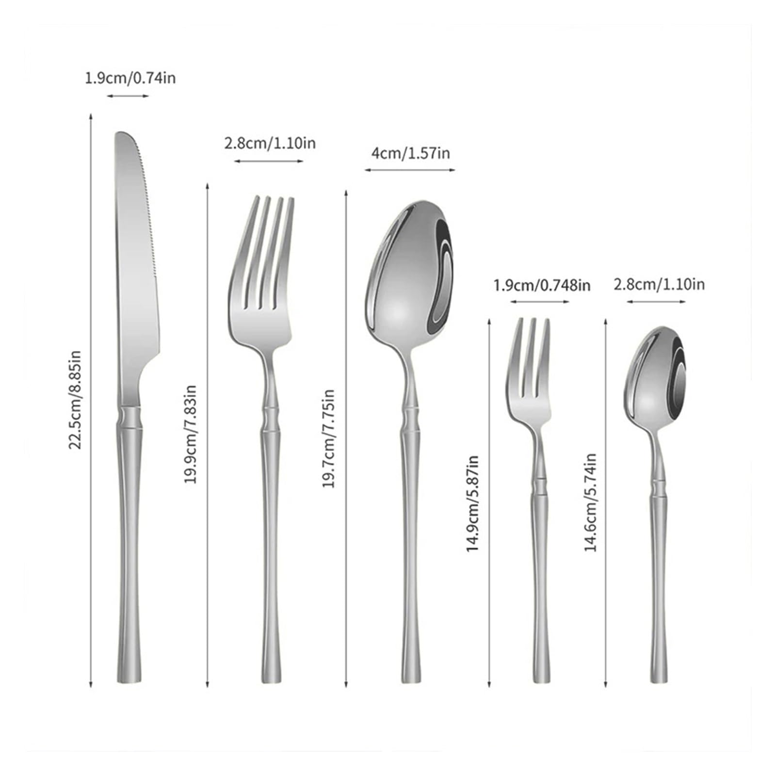 Juego de cubiertos de acero inoxidable de 24 piezas, acabado plateado | Set de vajilla con cuchara, tenedor y cuchillo para hogar y comedor comercial(30pcs silver)