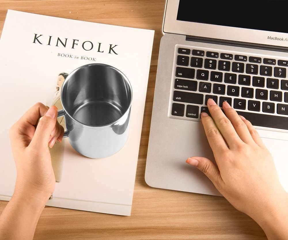 IMEEA Coffee Mugs Unbreakable Double Walled Stainless Steel Mug with Handle 13.5oz/400ml Camping Coffee Mugs, Set of 2 - Image 6