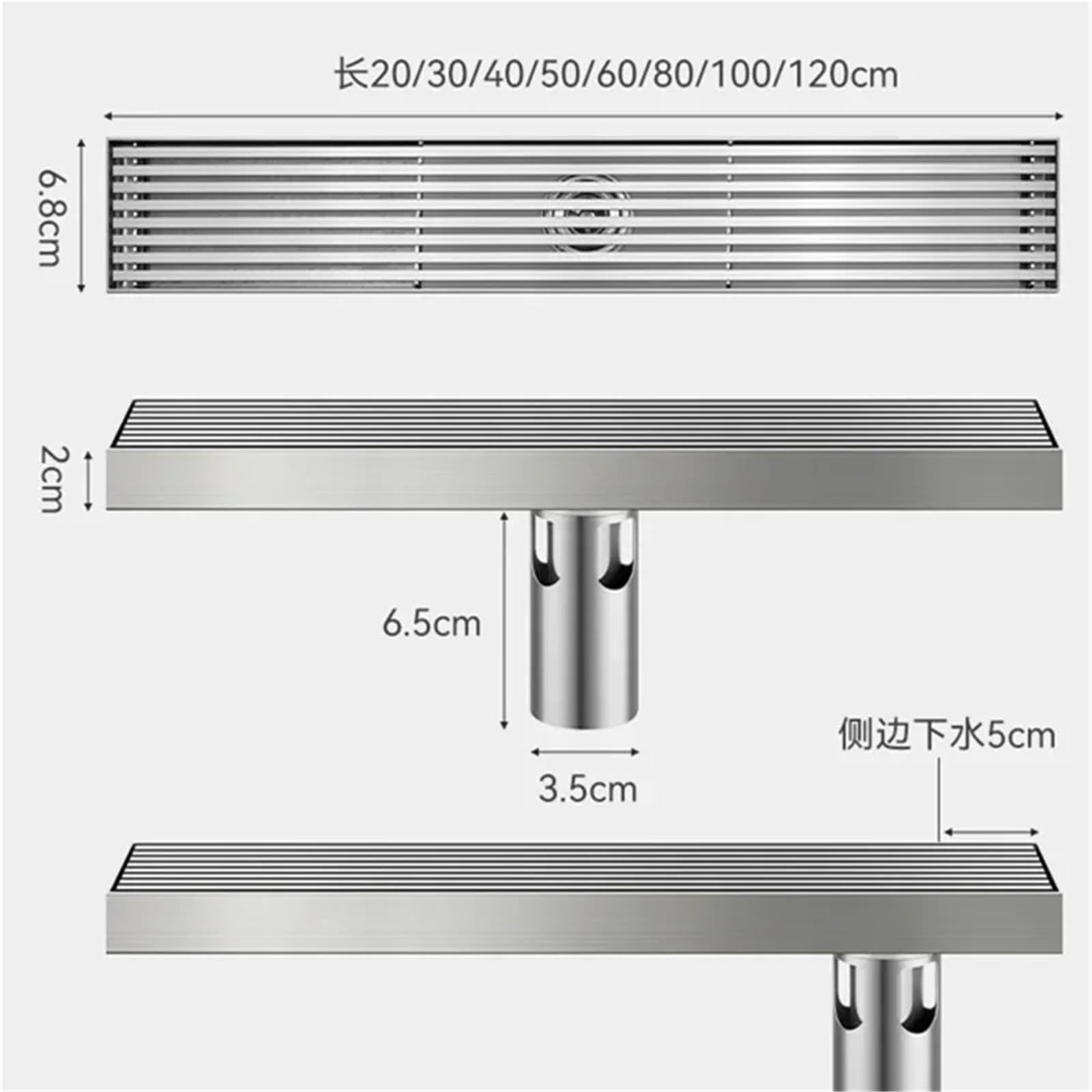Desague Ducha Desagüe de Ducha Lineal 20-50 cm, Trampa Drenaje Larga Piso Rectangular Acero Inoxidable Cepillado