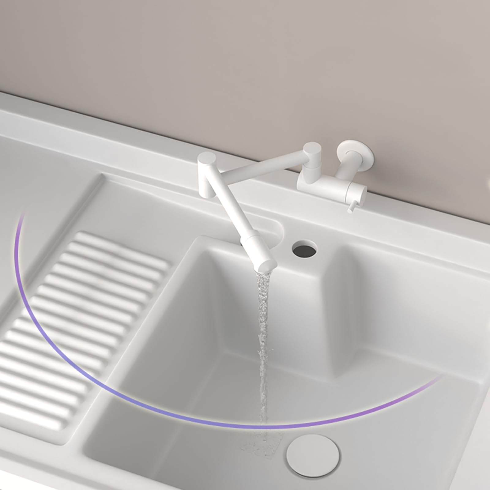 Grifo Cocina de Pared Grifo Cocina Plegable Grifos de Llenado de Ollas de Latón Rotativo,Blanco