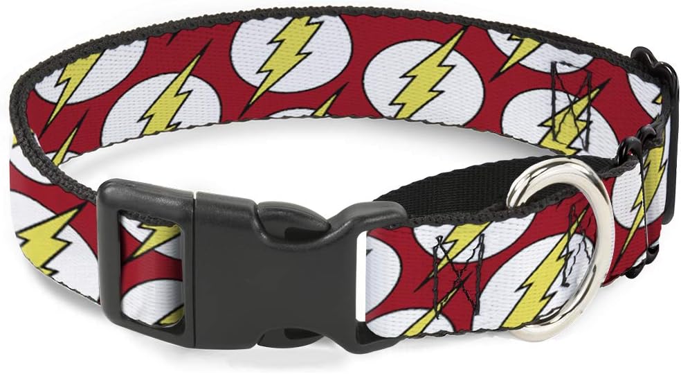 Buckle-Down Dog Collar Martingale Flash Logo Scattered Red White Yellow 9 to 15 Inches 1.0 Inch Wide