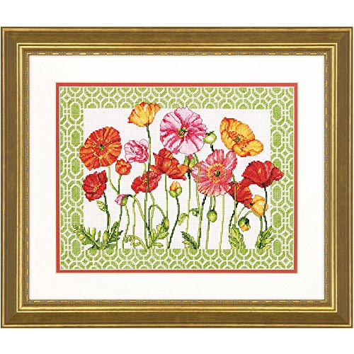 Dimensions Poppy Pattern Counted Cross Stitch Kit for Beginners, 14 Count White Aida Cloth, 14'' x 11''