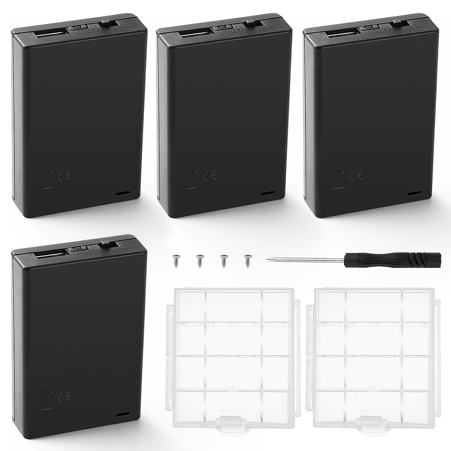 KUOQIY 3 X 1.5V AA Battery Holders With Lid And On/Off Switch, 6V Plastic Battery Holder Case With USB Female Socket, Battery Storage Box With Screws And Screwdriver