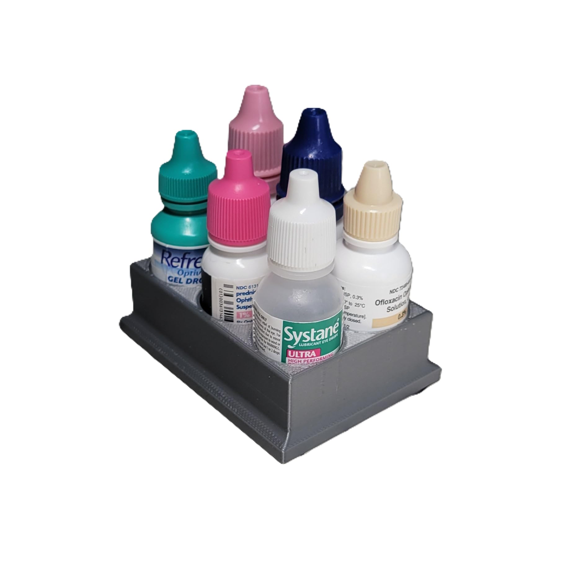 Znet3D Eye Drop Bottles Organizer & Storage – 6-Slot Holder (Silver)