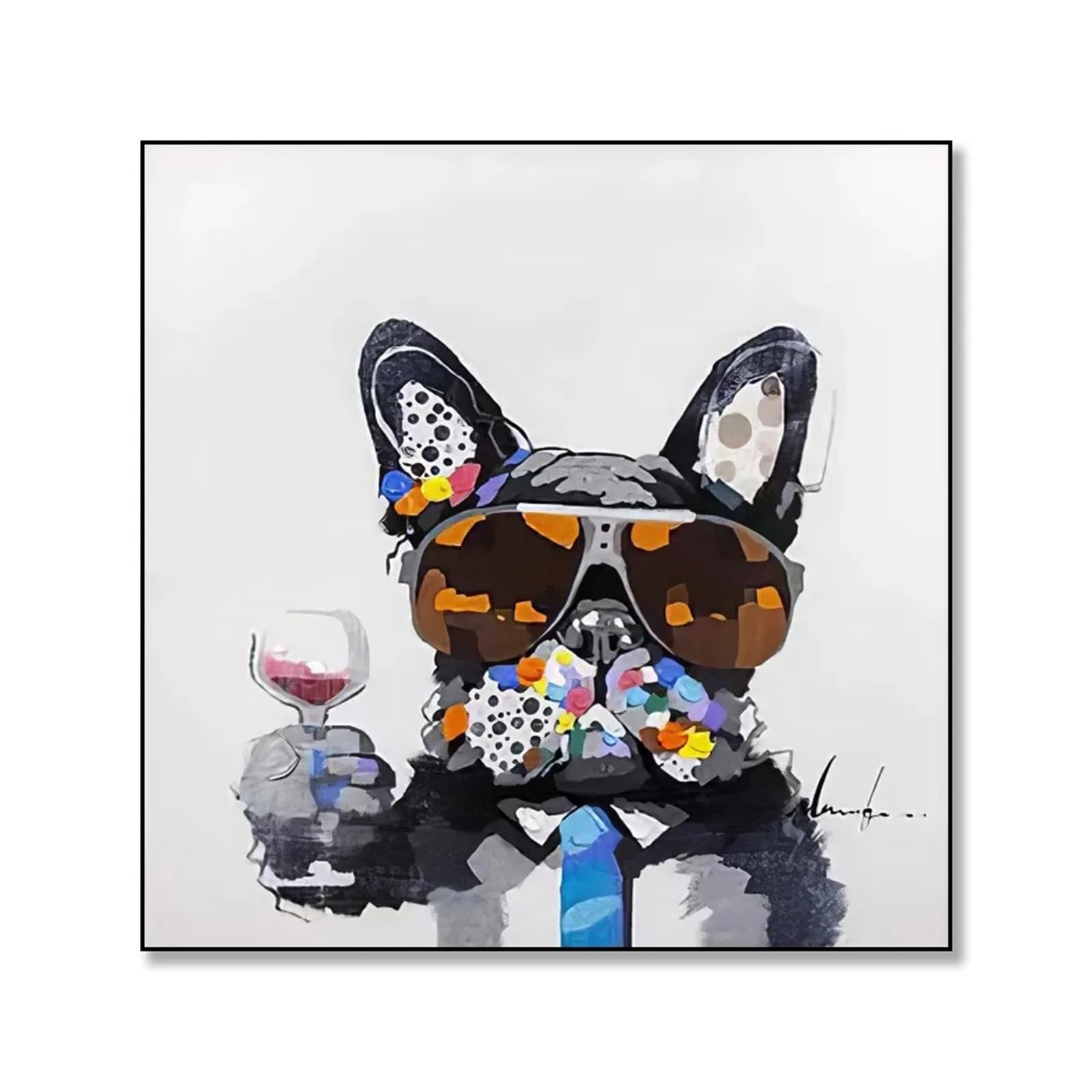 Tableau Bouledogue Français graffiti 40x50cm - Affiche d'art mural moderne sur toile imprimée