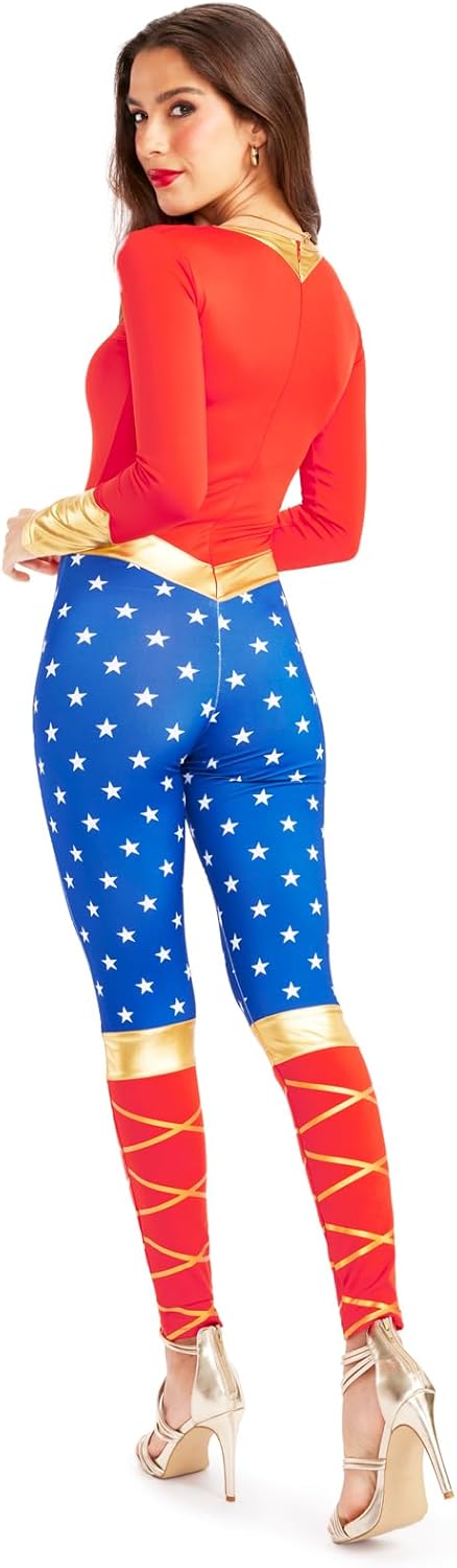 Tipsy Elves Halloween Red and Blue Patriotic Superhero Long Sleeve Bodysuit Costume for Women - Image 2