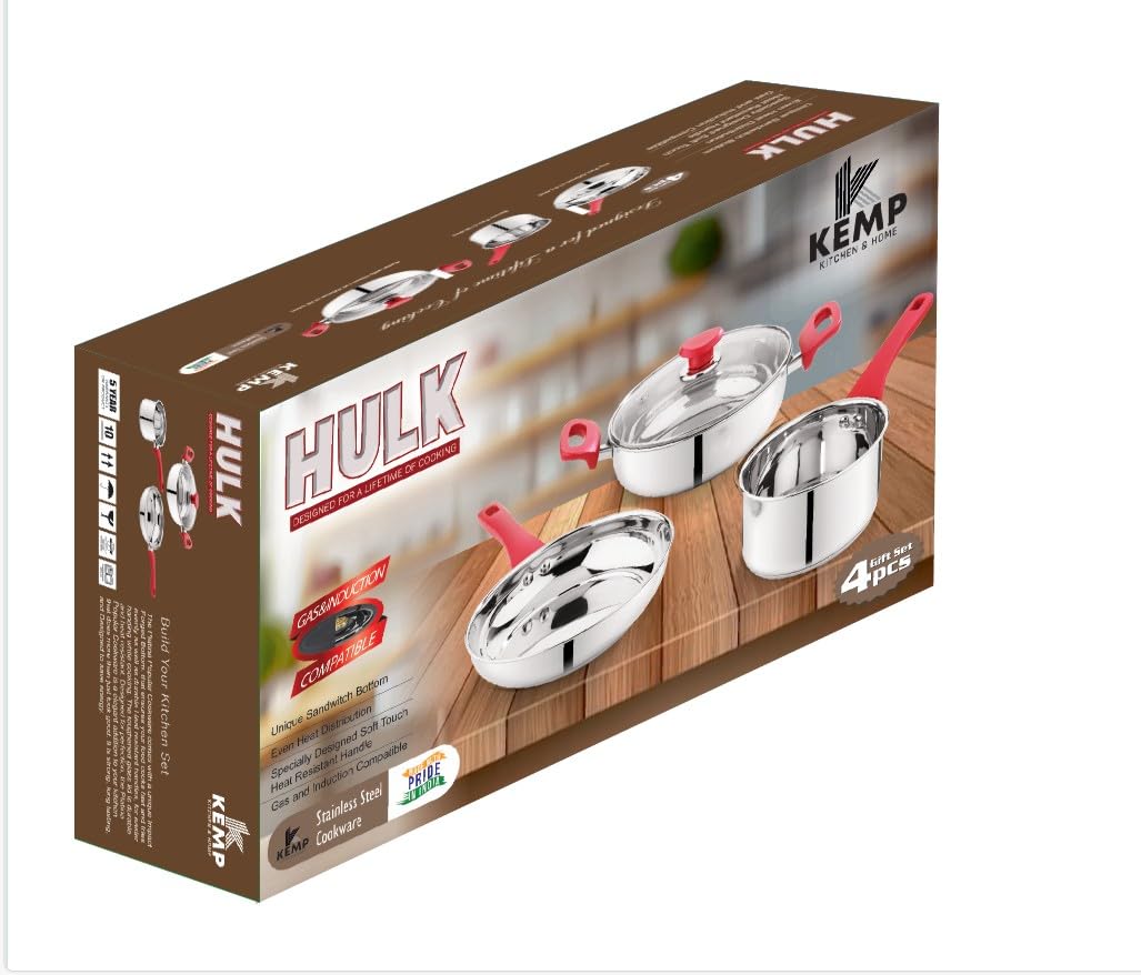 Buy KEMP 4 pcs Stainless Steel Heavy Bottom Cookware Set| Three