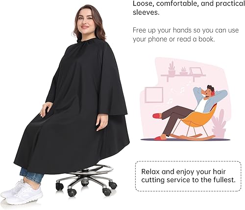 Miniatura 3 de PERFEHAIR Capa de salón profesional con mangas, capa de corte de pelo grande y larga con cierres a presión ajustables, capas de corte de pelo suaves