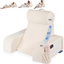 Kayfia Reading Pillow with 30-90 Stepless Adjustable Angle & Height, 2 in 1 Back Wedge Pillow for Bed Sitting up, Backrest Pillow for Reading/Gaming/Working in Bed or Couch, Medium, White