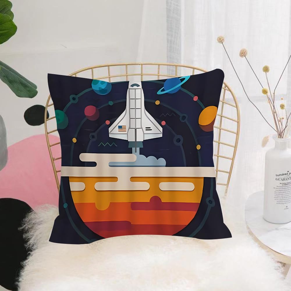 Hyosxw Space Theme, Rocket, Planet, Solar System, G - A1 Cushion Cover,Throw Pillow Case Home Decorative For Living Room Bedroom Sofa Chair 18X18 Inch,Space Theme, Rocket, Planet, Solar System, Galaxy, Airplane, Universe, Satellit,Pillowcase 45X45cm