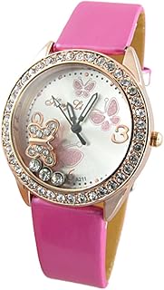 Qtqgoitem Lady Amaranth Pink Band Round Dial Butterfly Wristwatch (Model: 125 2a6 f0b 6ad 830)