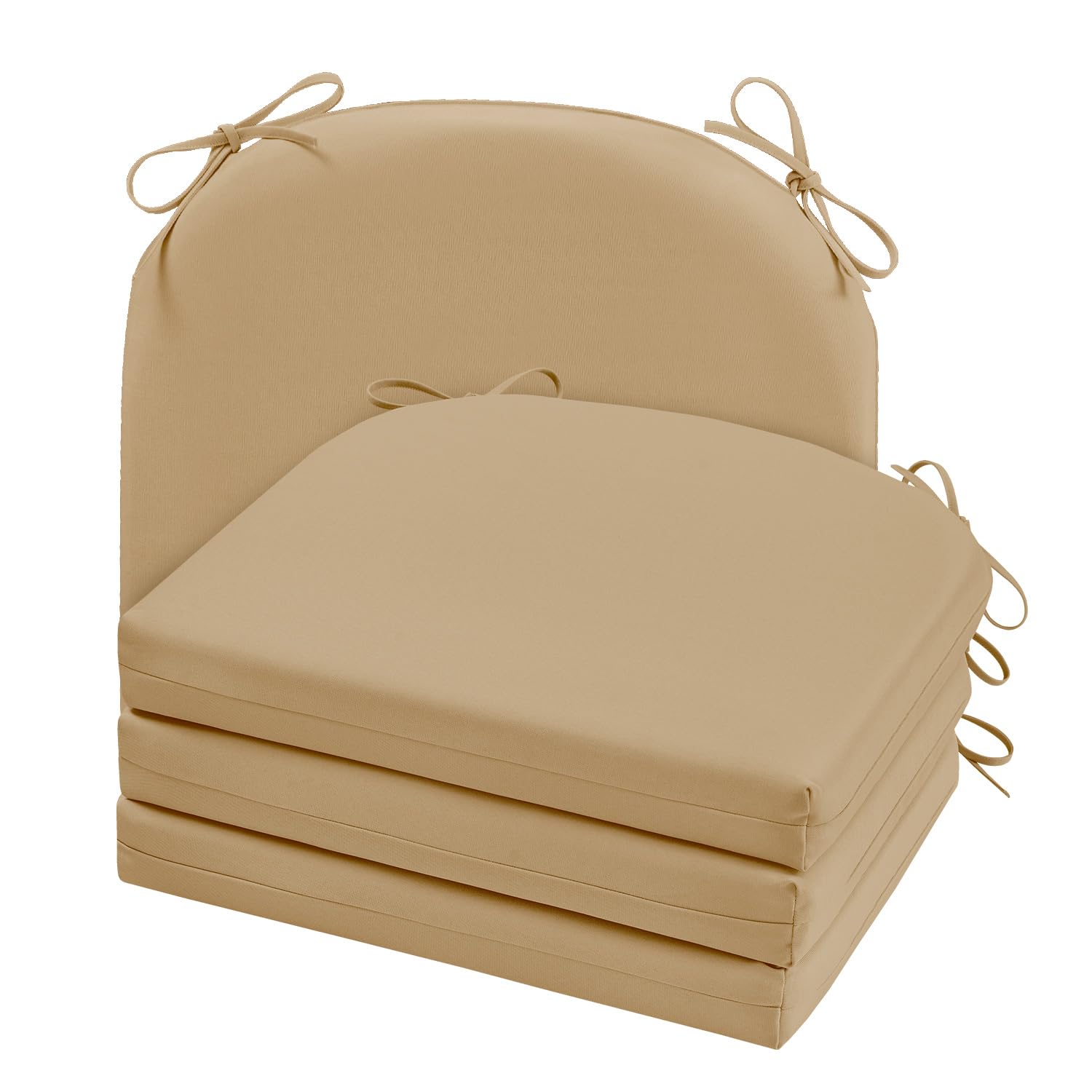 Cozyide Outdoor Chair Cushions, Waterproof Patio Seat Cushions with Adjustable Straps, Round Corner Patio Chair Cushions for Garden, Khaki, 17x16x2