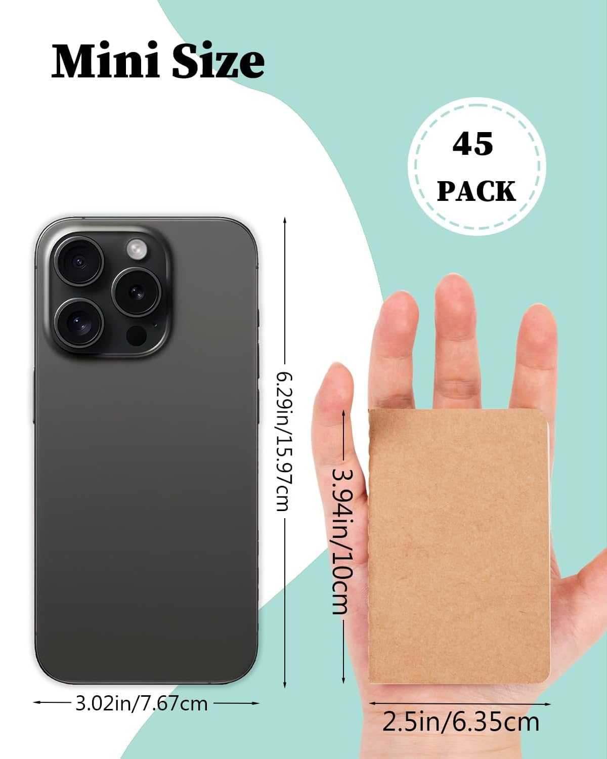 Dynta Kleines Notizbuch, Großpackung, 45 Stück, 6,3 x 10,2 cm, Mini-Tagebücher, Großpackung, Fadenheftung, kleiner Notizblock, tragbarer Notizblock für Geschenk, Tagebuch, Reisen (30 Blatt/60 Seiten)