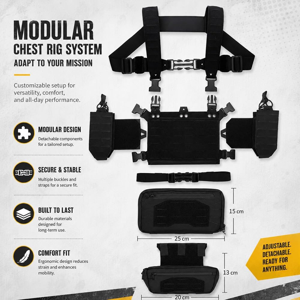 Borsa Pettorale Uomo Donna, Chest Pack Regolabile con Tasche Multiple per Caccia Tattico Tiro Sportivo Airgun Escursionismo Ciclismo E attività Outdoor