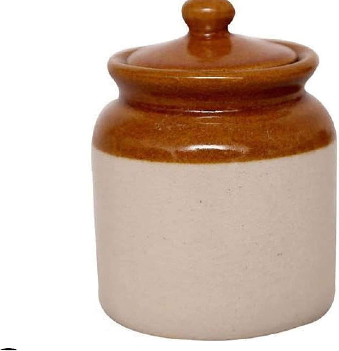 Favor8 Ceramic Pickle Jar (400 ml, Off White and Brown)