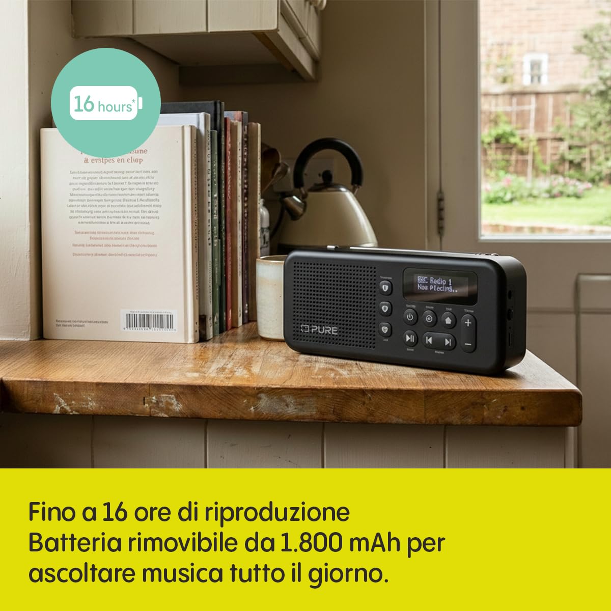 PURE Elan Move Radio Digitale Portatile DAB+ e FM con Bluetooth 5.3, Radio Compatta Tascabile con Batteria Ricaricabile fino a 16 Ore, Jack Cuffie e Display LCD – Nero