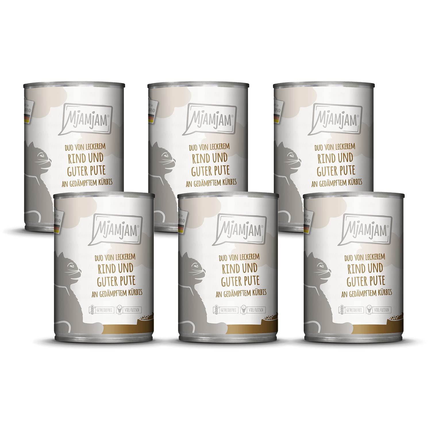 MjAMjAM - Premium wet food for cats - DUO of tasty beef & good turkey on steamed pumpkin, 6 pack (6 x 400 g), grain-free with extra meat.