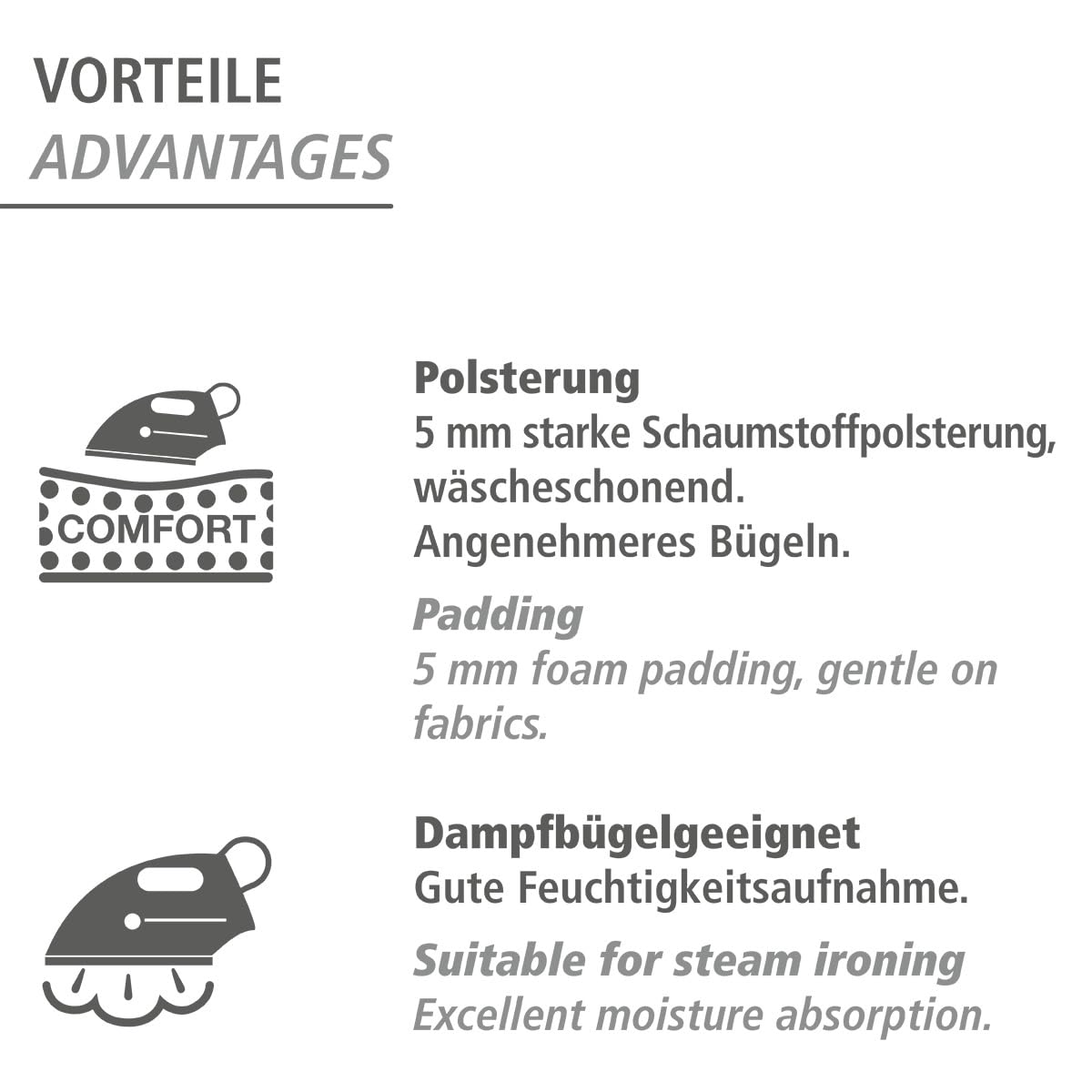 WENKO Bügeltisch Base, solides Einstiegsbügelbrett, dampfbügelgeeignet, höhenverstellbar 73-90 cm, Rundrohr Ø 20 mm aus pulverbeschichtetem Metall, Bügelfläche 110 x 30 cm, 5 mm Polsterung
