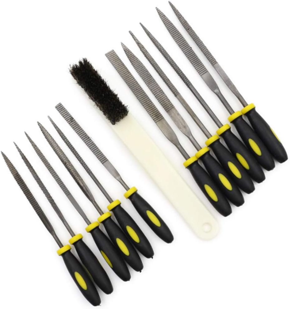 Wood Files And Rasps Set with Carry Case,Assorted Hand File with Cleaning Brush,Mini Metal Needle Files Set for Wood Carving Craft,Flat,Triangle,Half-Round,Round File(12 PCS)