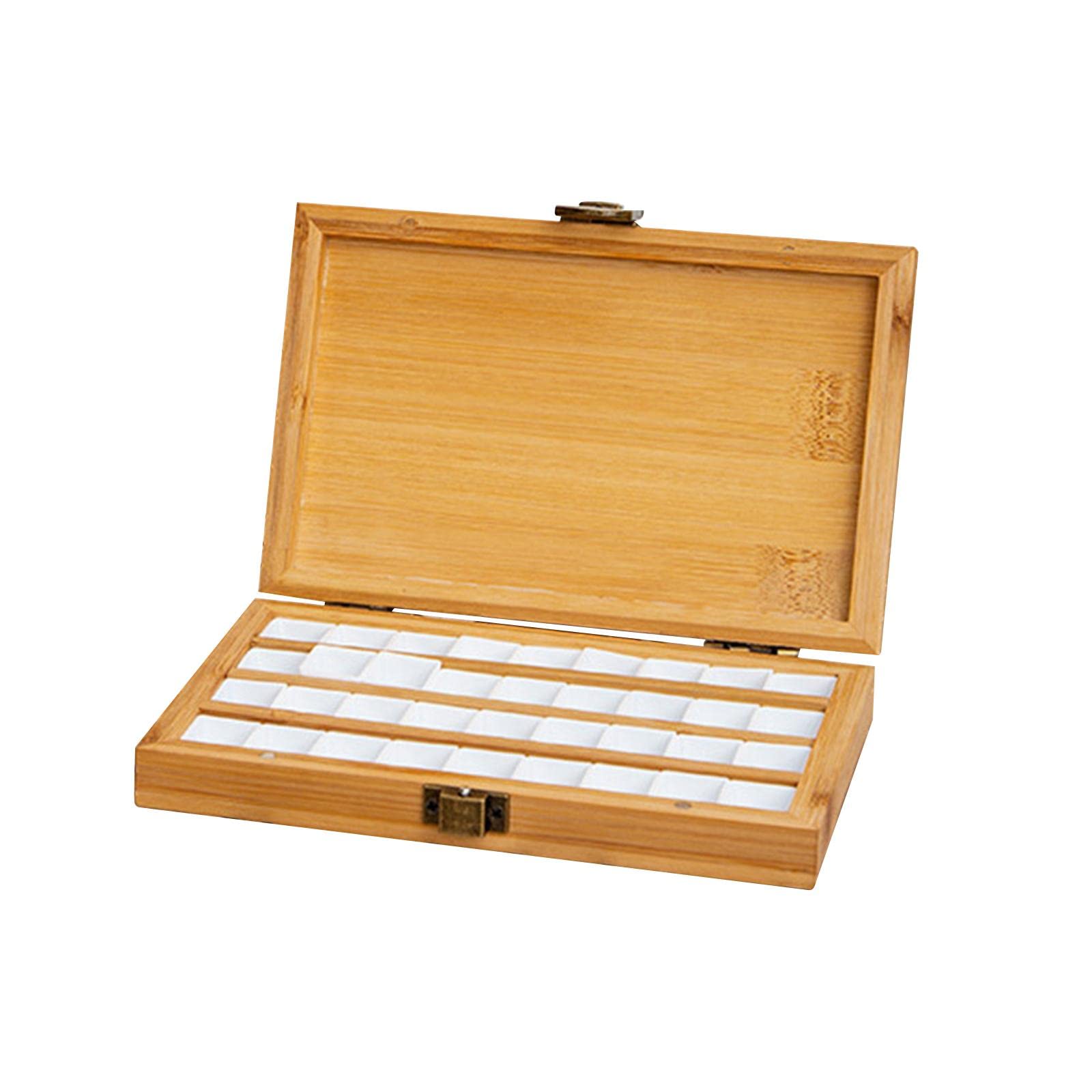 Lot de 3 palettes de peinture vides en bambou avec couvercle pour peintres étudiants studio 36 grilles 11,5 x 10,5 x 2,5 cm