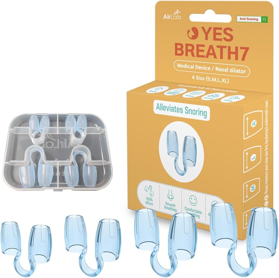 YES BREATH7 Anti Snoring Nose Clip, Effective Stop Snoring Devices Solution for Men Women, Snore Stopper Better Sleep, 4 Count(S, M, L, XL) in a Pack (Adult Size)