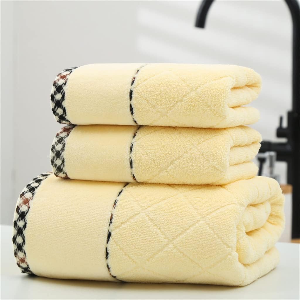 Diamond Shape Cotton Towel Set Small Towel Big Bath Towel Three-Piece Set Yellow Color for Women(White-Dinosaur Doodle4)
