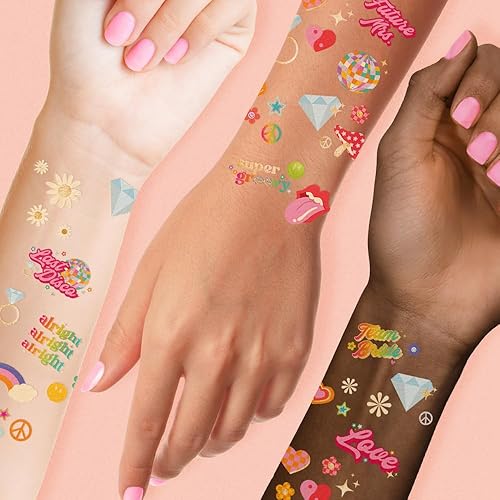 Flash Tattoos GROOVY BACHELORETTE tatuajes temporales  94 tatuajes de papel de aluminio con purpurina  despedida de soltera de discoteca  Ducha de