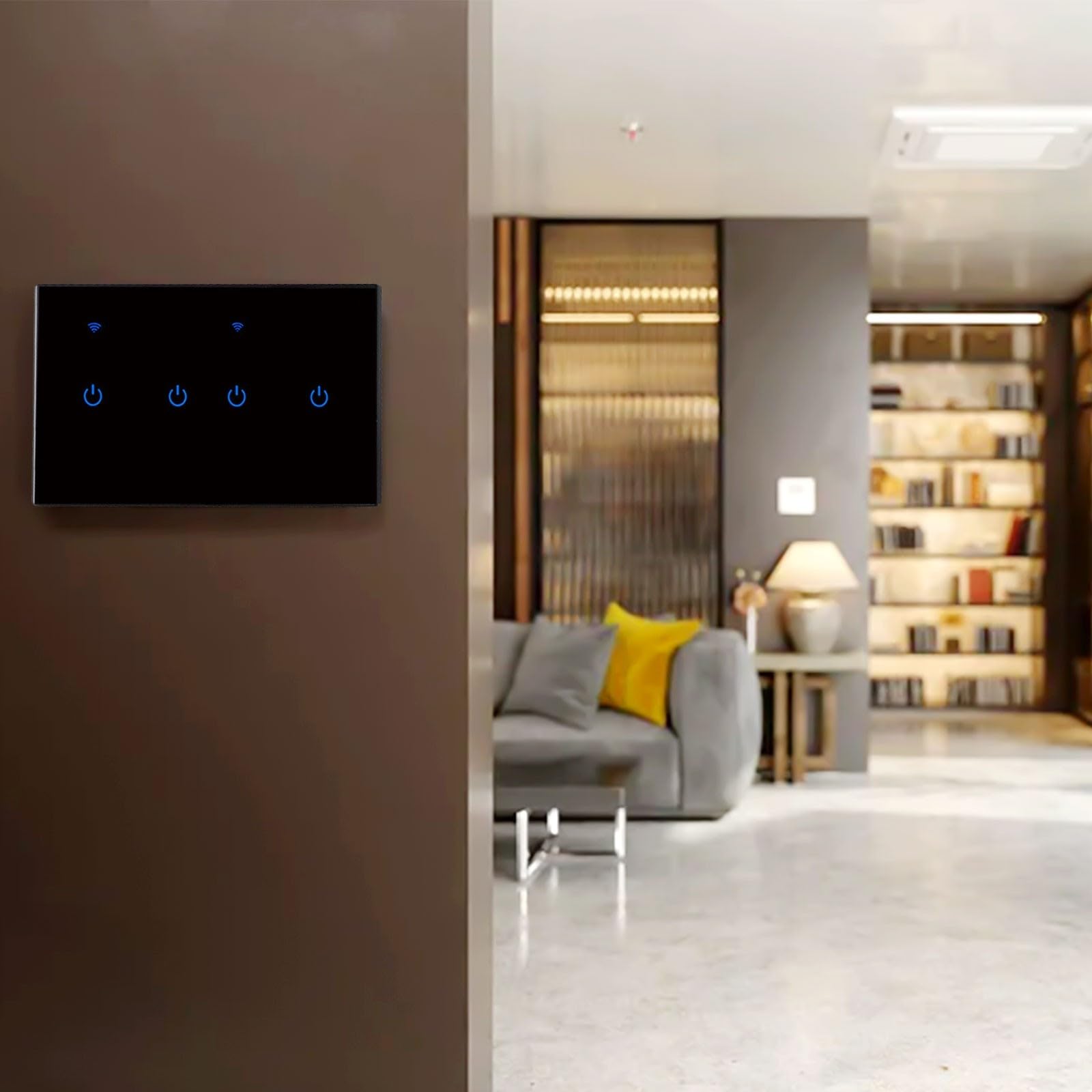 Interruttore touch WLAN 220 V vetro per controllo app tuya WiFi Touch (4 marce, nero)