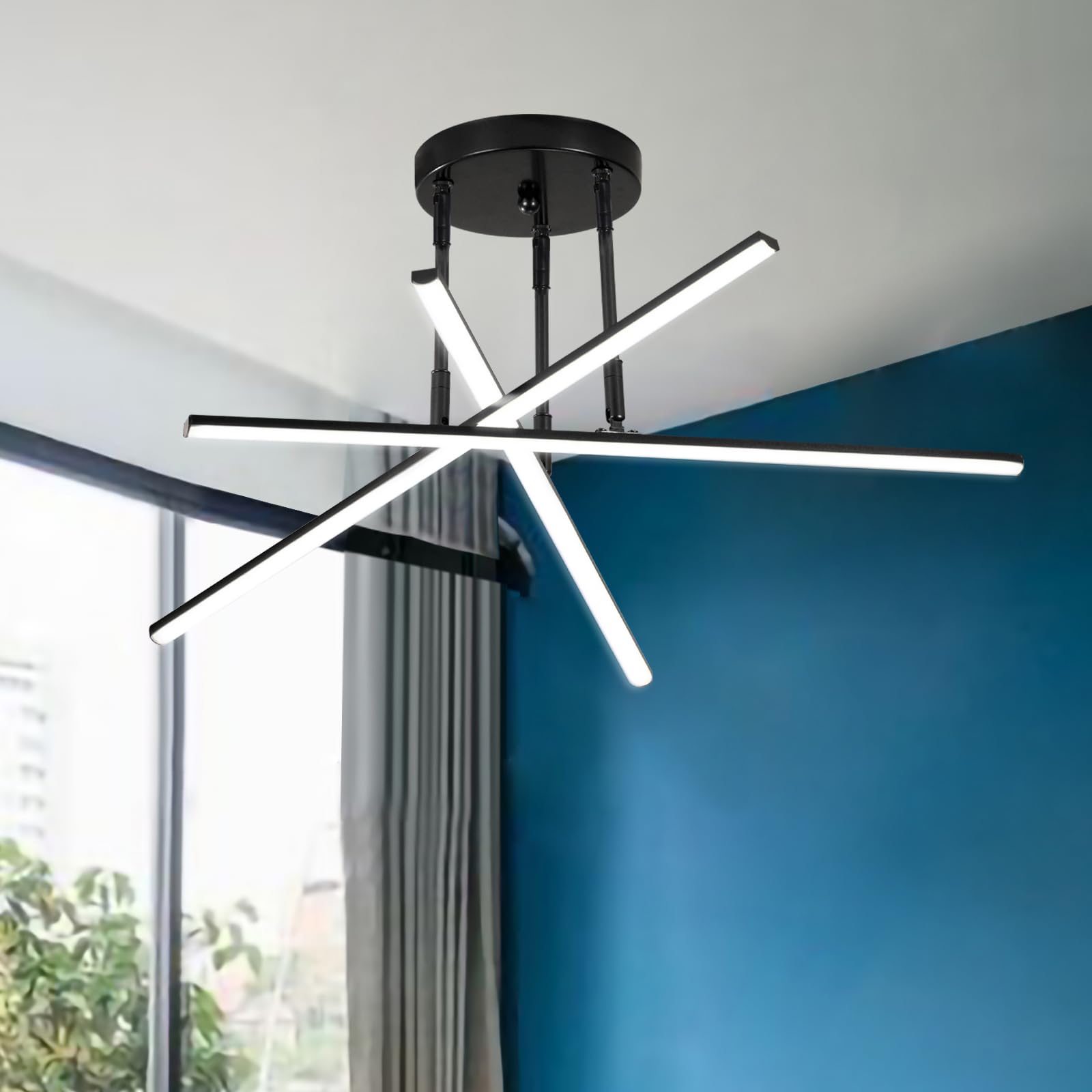 Black Modern LED Ceiling Light 3-Light Preassembly Modern Light Fixture 21In Led Ceiling Light for Dining Room Modern Chandelier with 3 Color Temperatures and Max 21W(Black Preassembly)