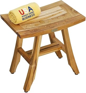 EcoDecors Satori 18-Inch Natural Teak Shower Stool, Waterproof