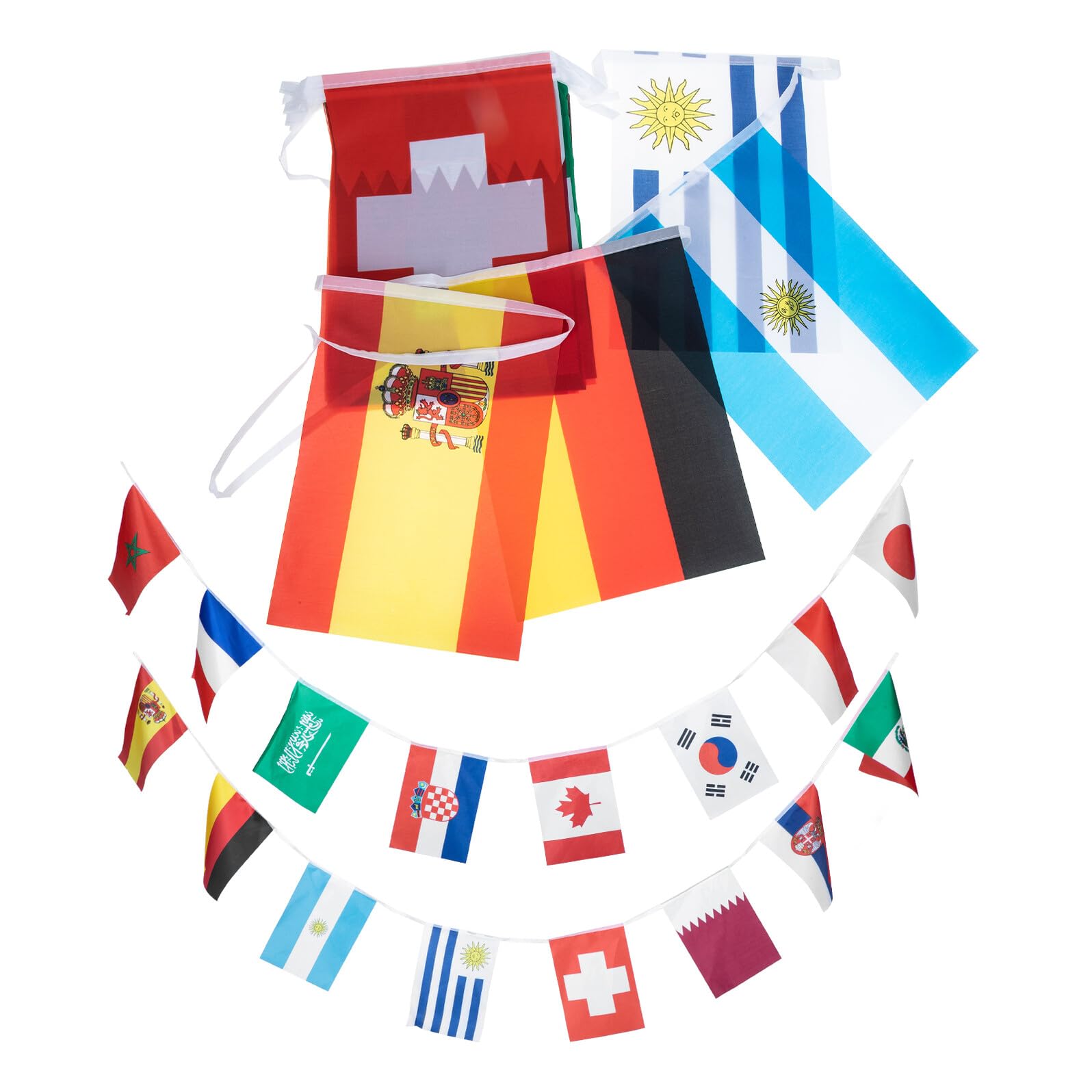 Banderines del mundo de poliéster que no se rompen para decorar techos altos de fiestas
