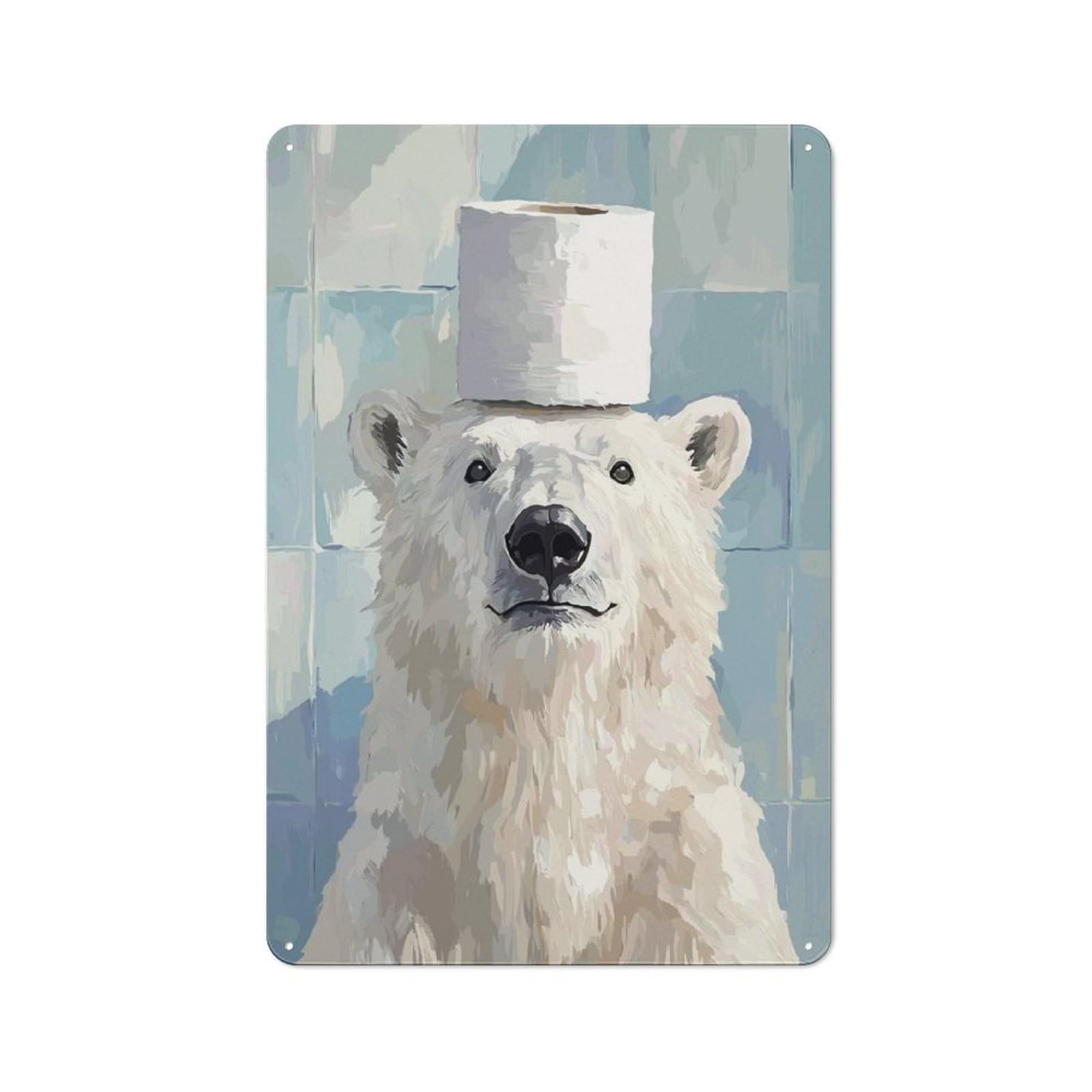 Junmoney Style-24 Tin Wall Plaque 30X20cm With Polar Bear With Toilet Paper Hat Poster, Picture, Metal Print, Paint By Logan Reed For Guest Room Or Hallway, For Garage, Workshop And Man Cave Decoration