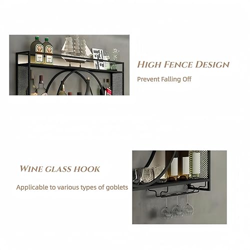 Miniatura 4 de Estante de metal para vino de 55 pulgadas, estantes de barra de 3 niveles con soporte para vidrio, estantes de licor modernos de gran capacidad para